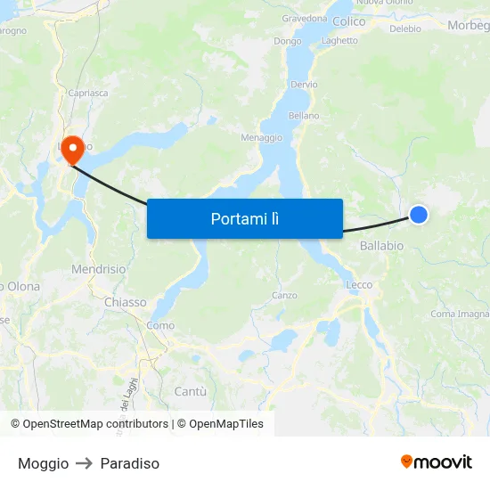 Moggio to Paradiso map