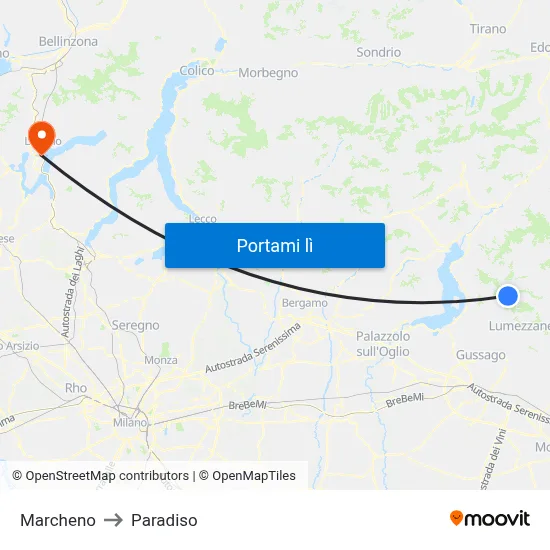 Marcheno to Paradiso map
