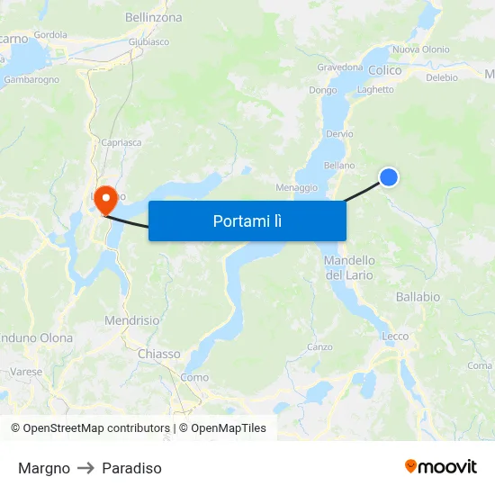 Margno to Paradiso map
