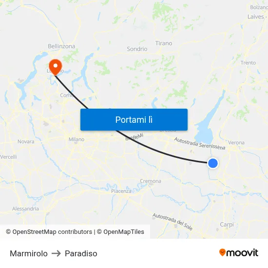 Marmirolo to Paradiso map