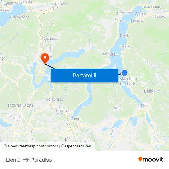 Lierna to Paradiso map