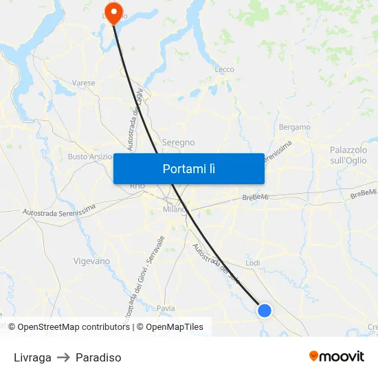 Livraga to Paradiso map