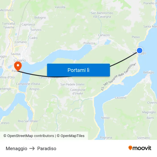 Menaggio to Paradiso map