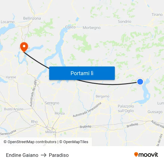 Endine Gaiano to Paradiso map