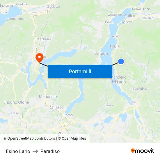 Esino Lario to Paradiso map