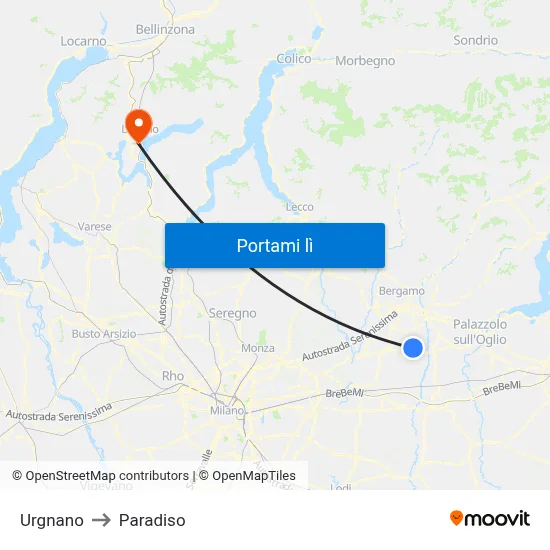 Urgnano to Paradiso map