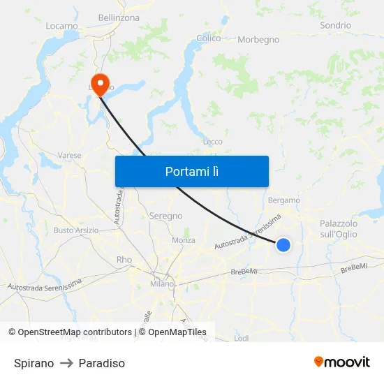 Spirano to Paradiso map