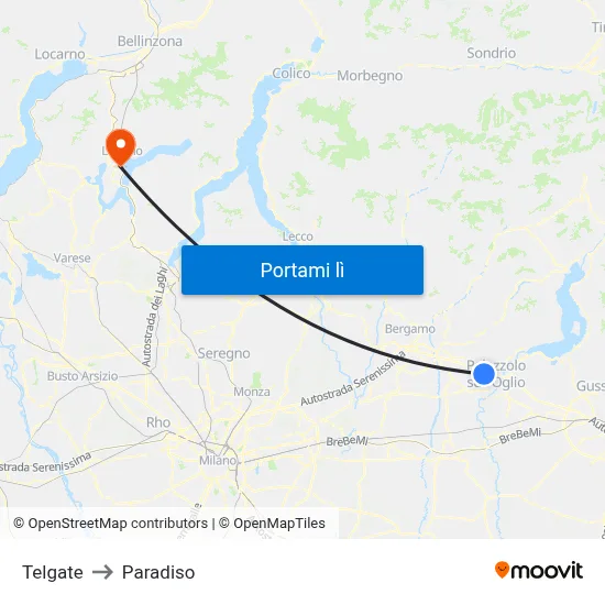 Telgate to Paradiso map