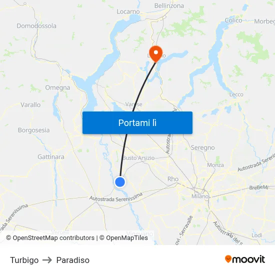 Turbigo to Paradiso map
