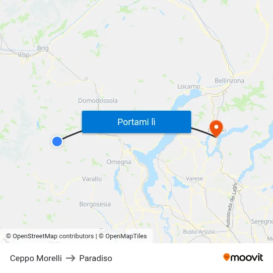 Ceppo Morelli to Paradiso map