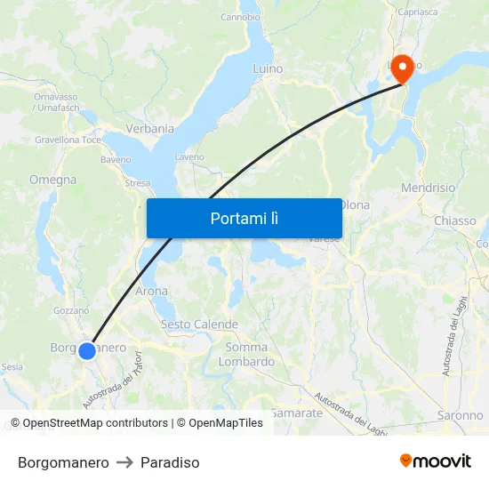 Borgomanero to Paradiso map