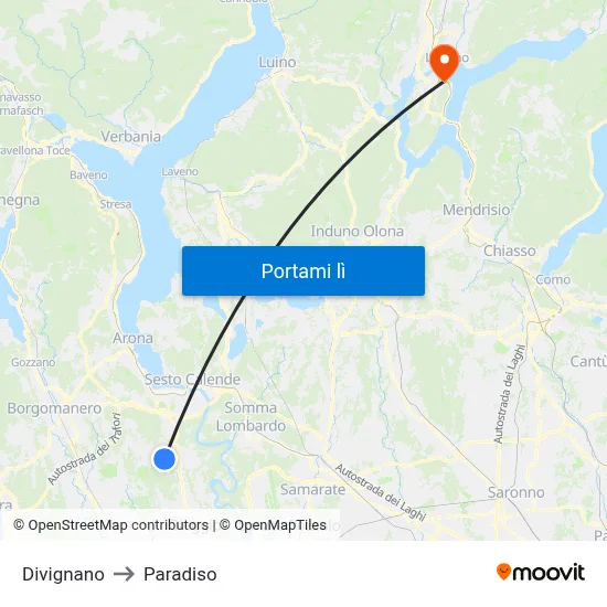 Divignano to Paradiso map