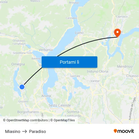 Miasino to Paradiso map