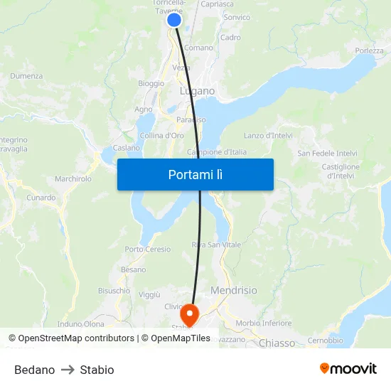 Bedano to Stabio map