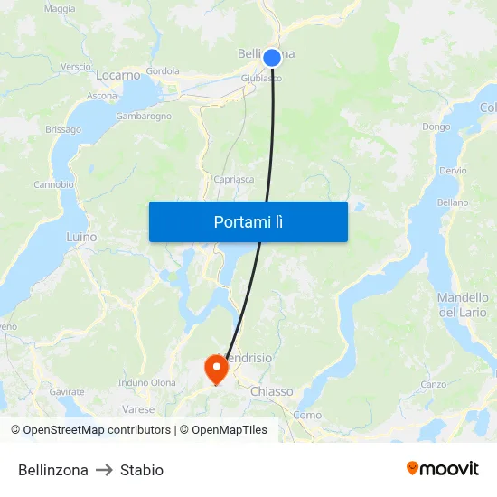 Bellinzona to Stabio map