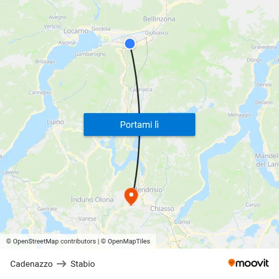Cadenazzo to Stabio map