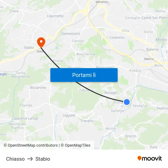Chiasso to Stabio map