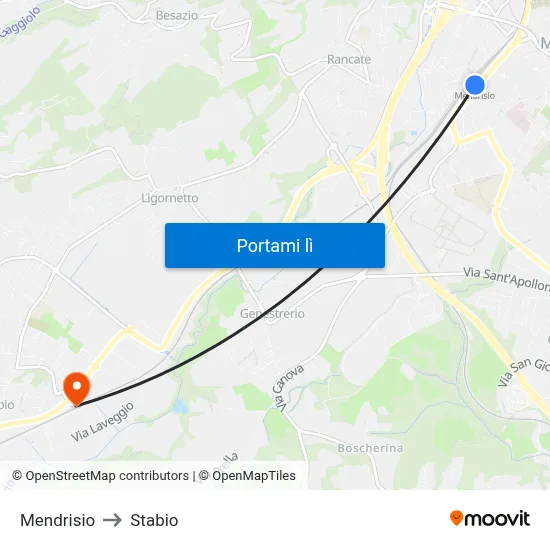 Mendrisio to Stabio map