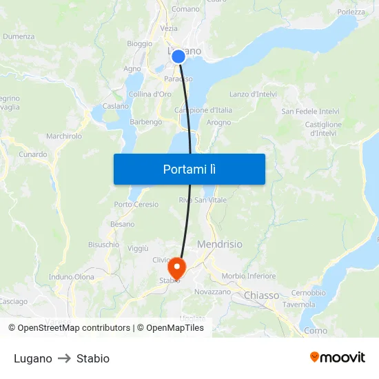 Lugano to Stabio map