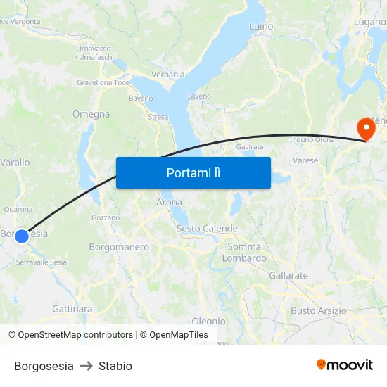 Borgosesia to Stabio map