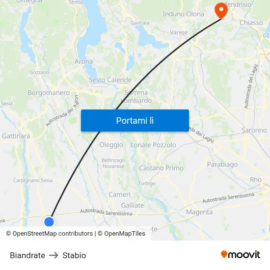 Biandrate to Stabio map