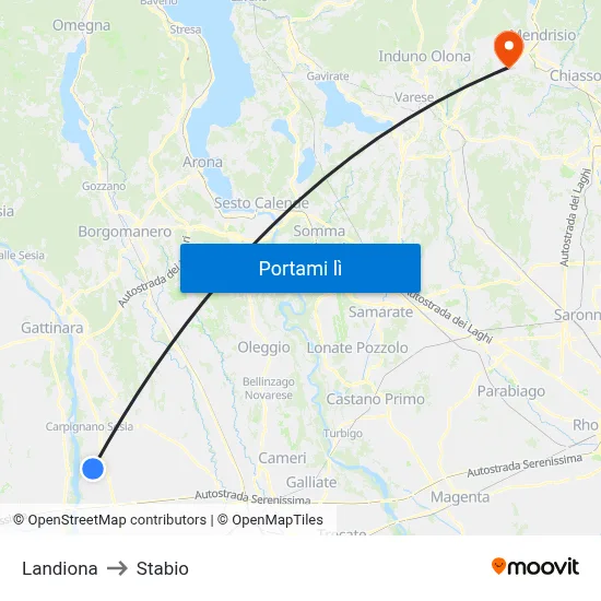 Landiona to Stabio map