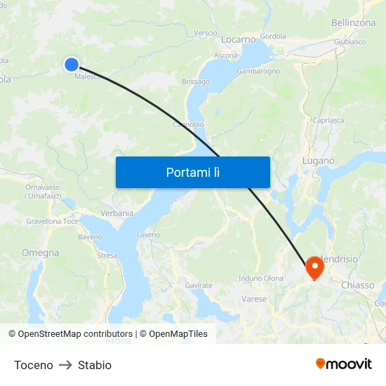 Toceno to Stabio map