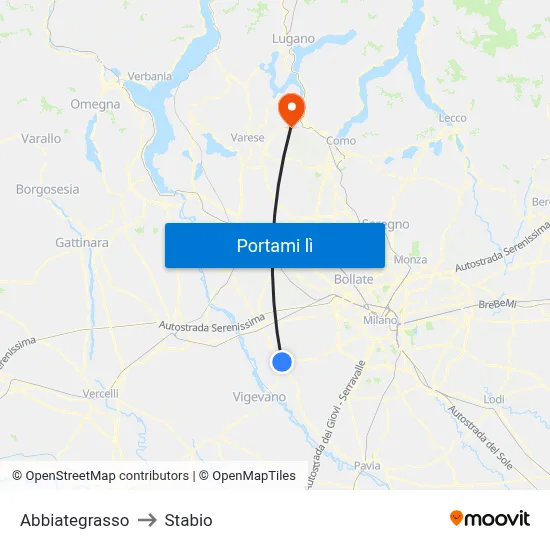 Abbiategrasso to Stabio map