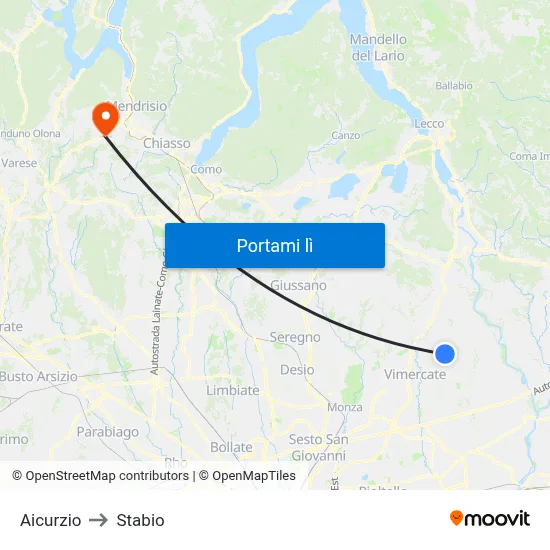 Aicurzio to Stabio map