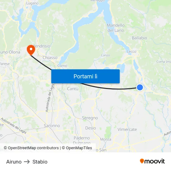 Airuno to Stabio map