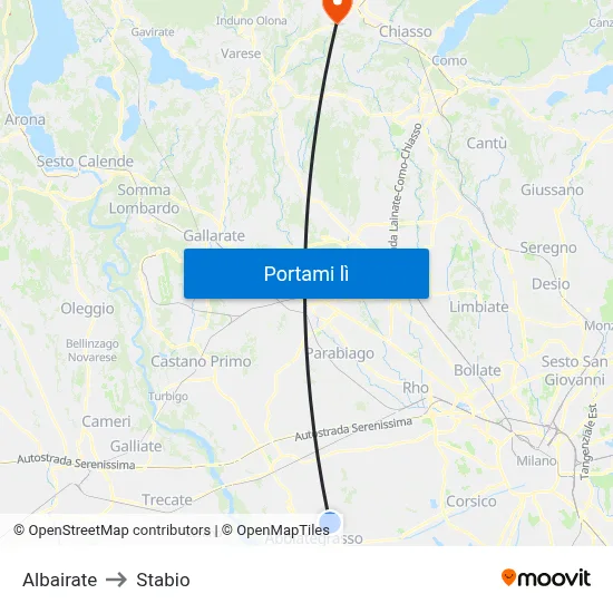 Albairate to Stabio map