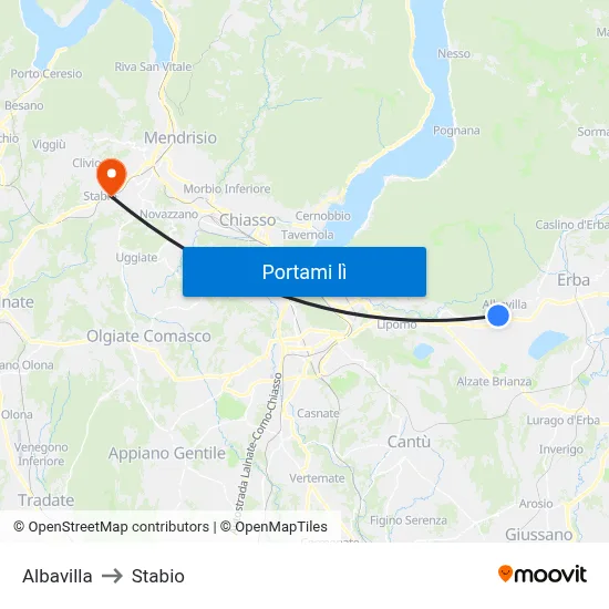 Albavilla to Stabio map