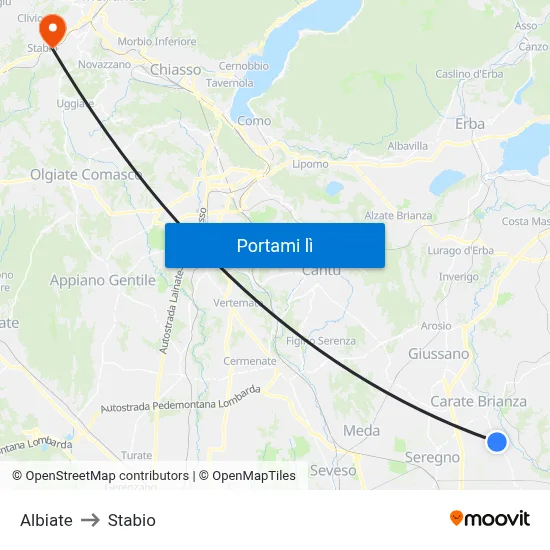 Albiate to Stabio map