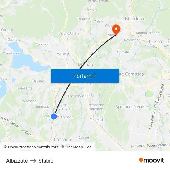 Albizzate to Stabio map