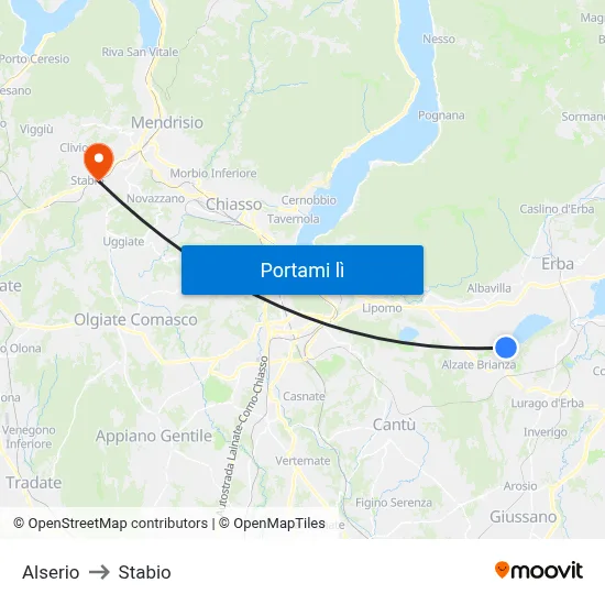 Alserio to Stabio map