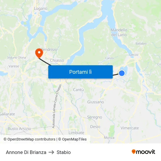 Annone Di Brianza to Stabio map