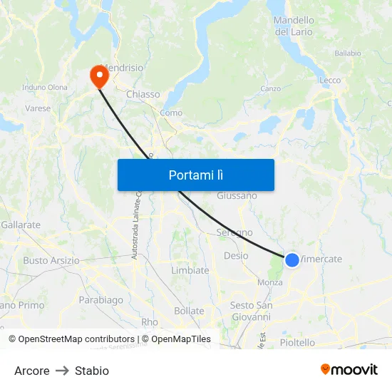 Arcore to Stabio map