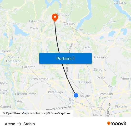 Arese to Stabio map