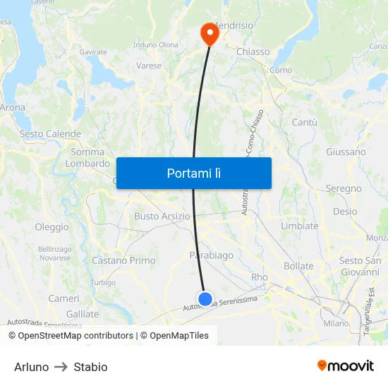 Arluno to Stabio map