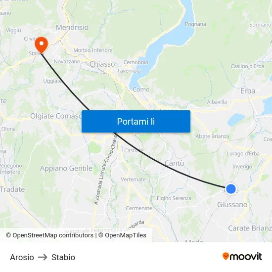 Arosio to Stabio map