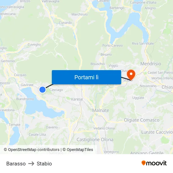 Barasso to Stabio map
