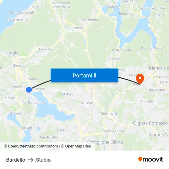 Bardello to Stabio map
