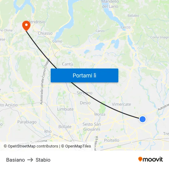 Basiano to Stabio map