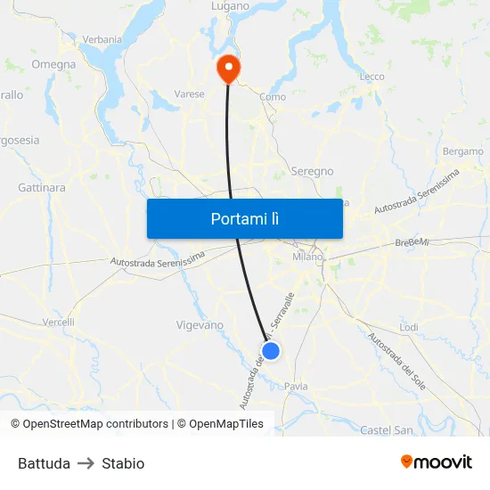 Battuda to Stabio map