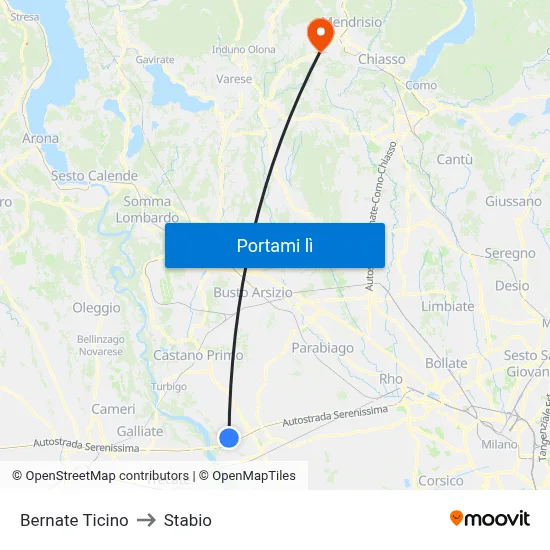 Bernate Ticino to Stabio map