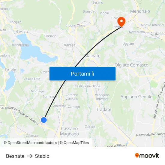 Besnate to Stabio map