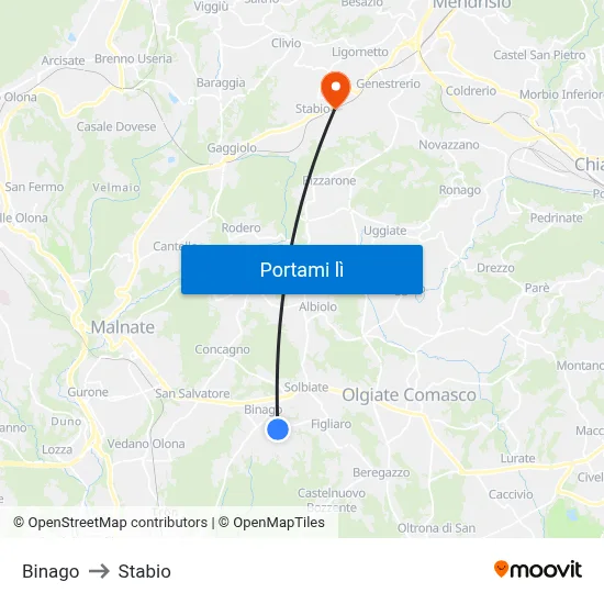 Binago to Stabio map