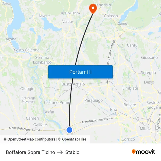 Boffalora Sopra Ticino to Stabio map