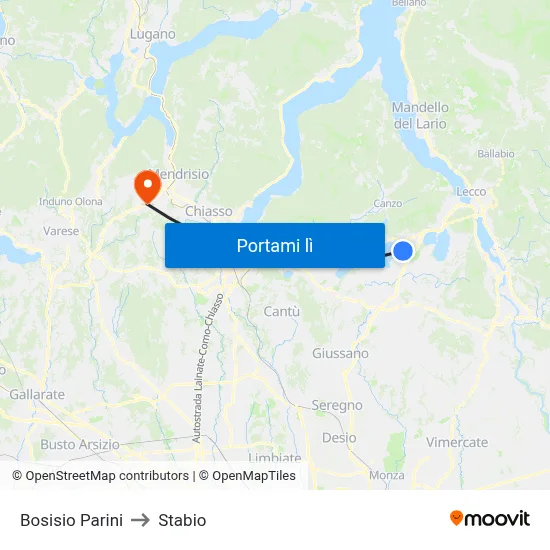Bosisio Parini to Stabio map