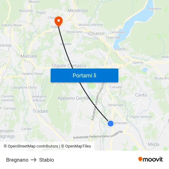 Bregnano to Stabio map
